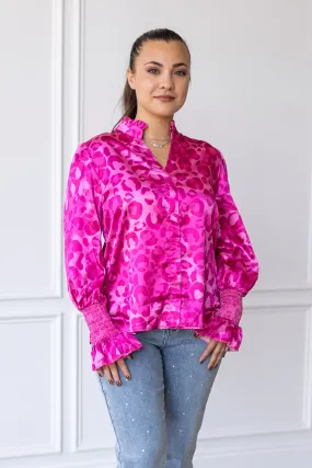 Smitten in Satin Leopard Pink Top