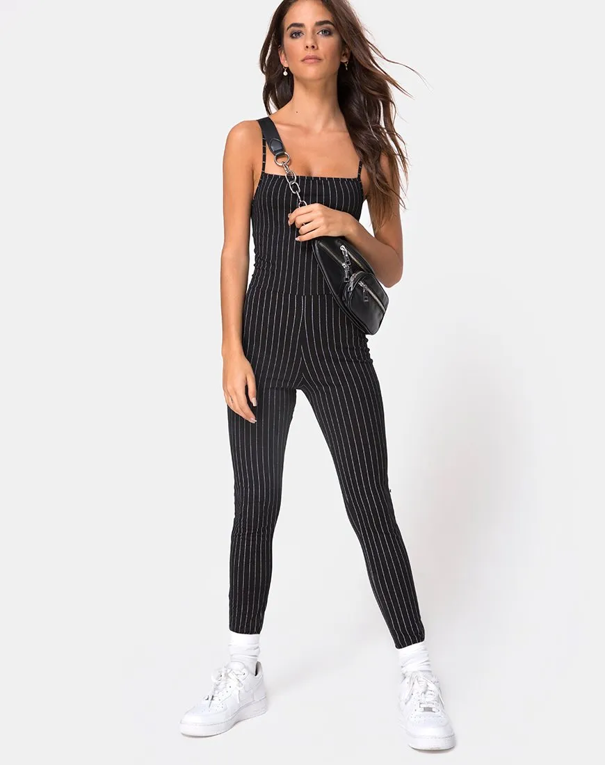 Solita Unitard in Pinstripe Black