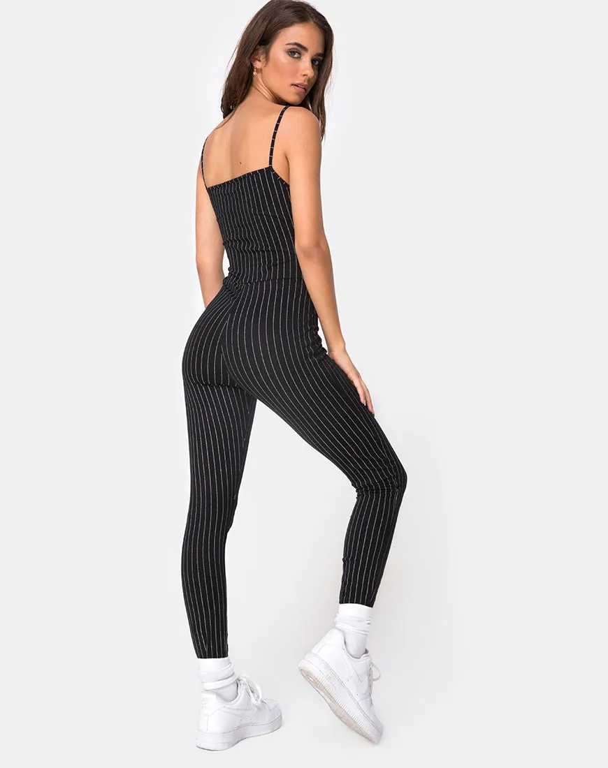 Solita Unitard in Pinstripe Black