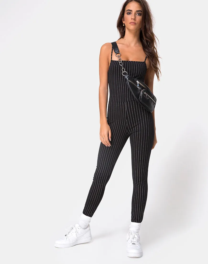 Solita Unitard in Pinstripe Black