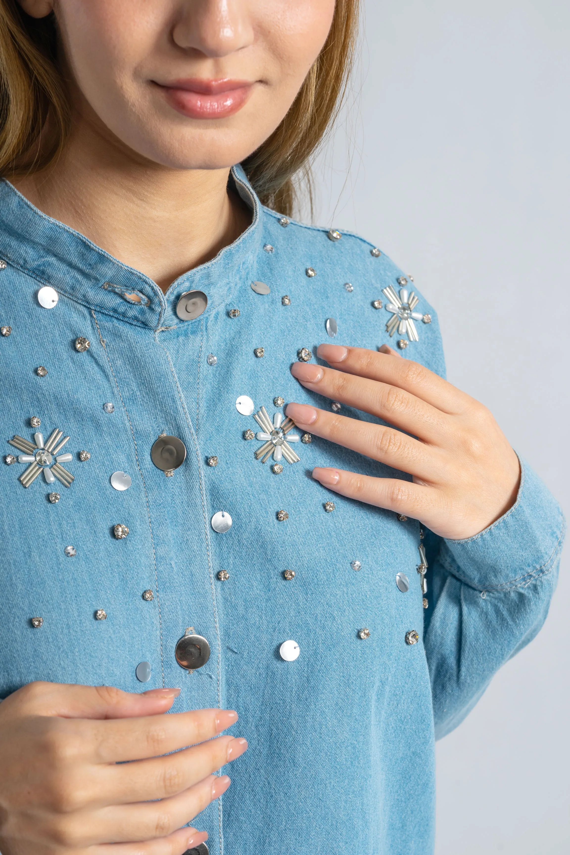 Starry Light Blue Denim Blouse