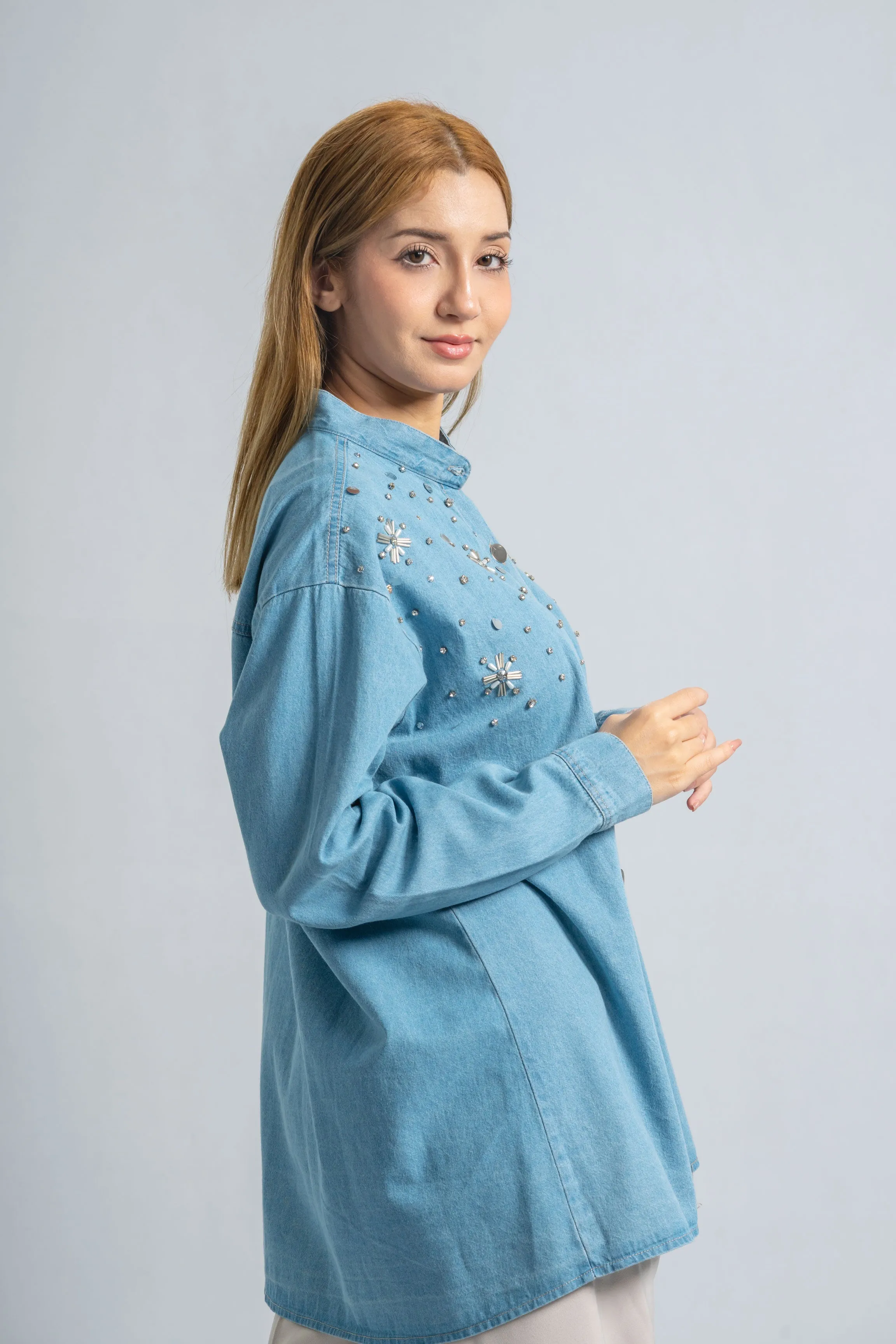 Starry Light Blue Denim Blouse