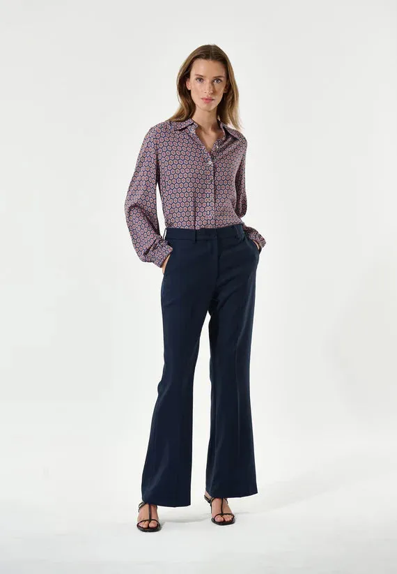 Stretch Viscose Crepe Blouse in Ducale Navy pattern