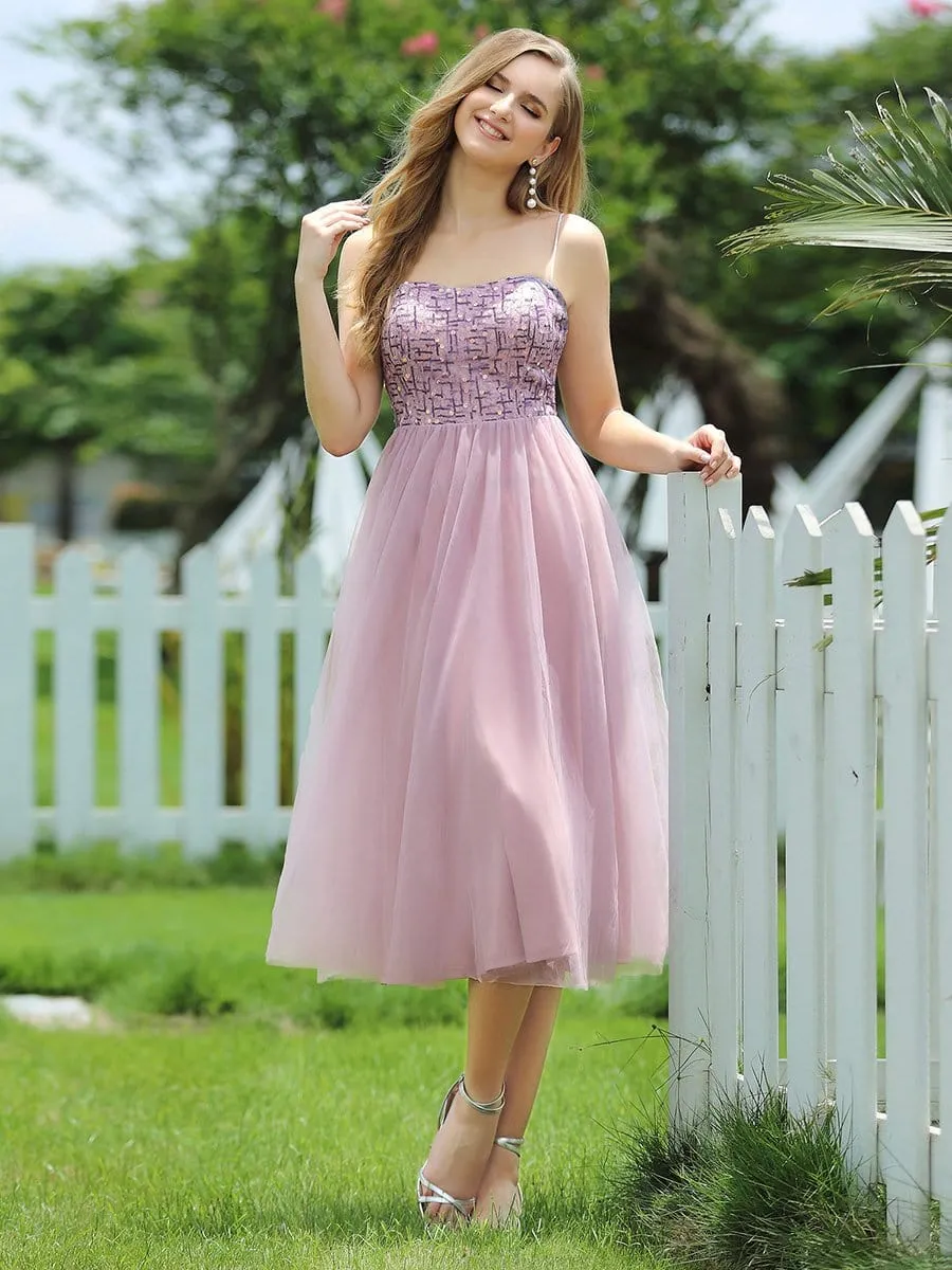 Stylish A-Line Tulle Bridesmaid Dress for Prom with Spaghetti Straps