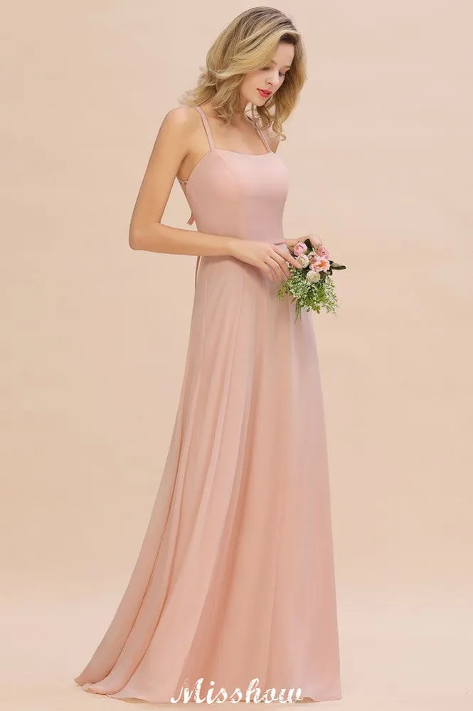 Stylish Chiffon Straps Sleeveless Floor-Length A-Line Ruffles Bridesmaid Dress