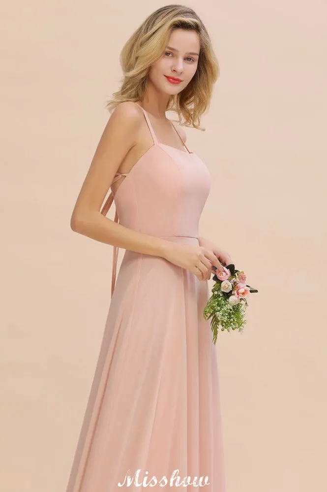 Stylish Chiffon Straps Sleeveless Floor-Length A-Line Ruffles Bridesmaid Dress