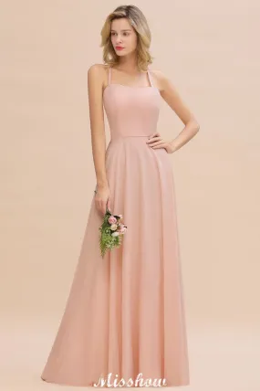 Stylish Chiffon Straps Sleeveless Floor-Length A-Line Ruffles Bridesmaid Dress