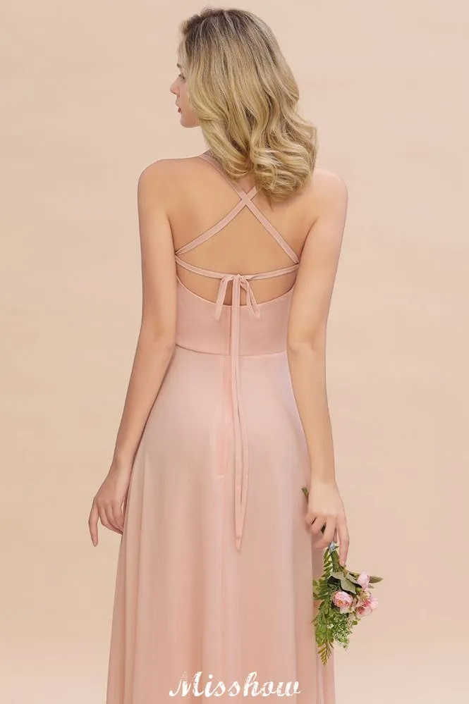 Stylish Chiffon Straps Sleeveless Floor-Length A-Line Ruffles Bridesmaid Dress