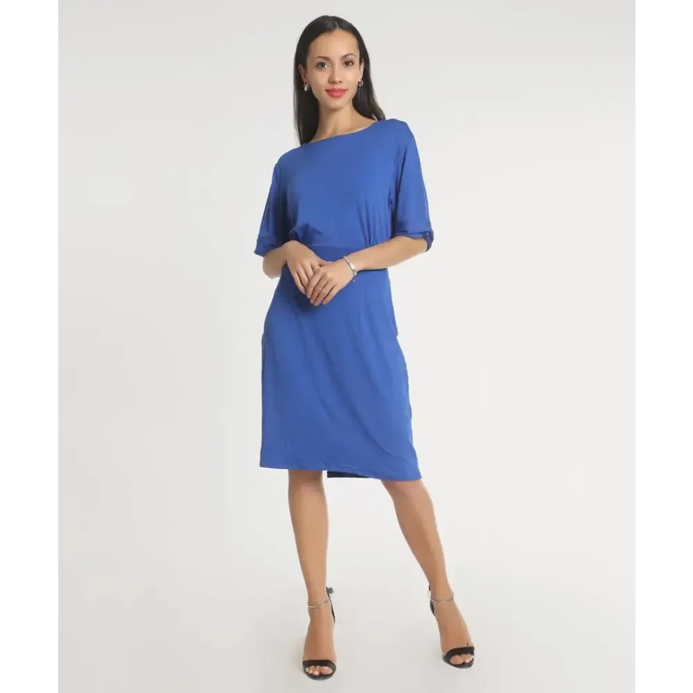 Stylish Polyester Blue Solid Dress For Women