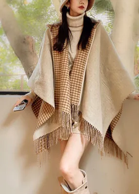 Stylish Wear On Both Sides Plaid Tassel Cashmere Shawl WO040