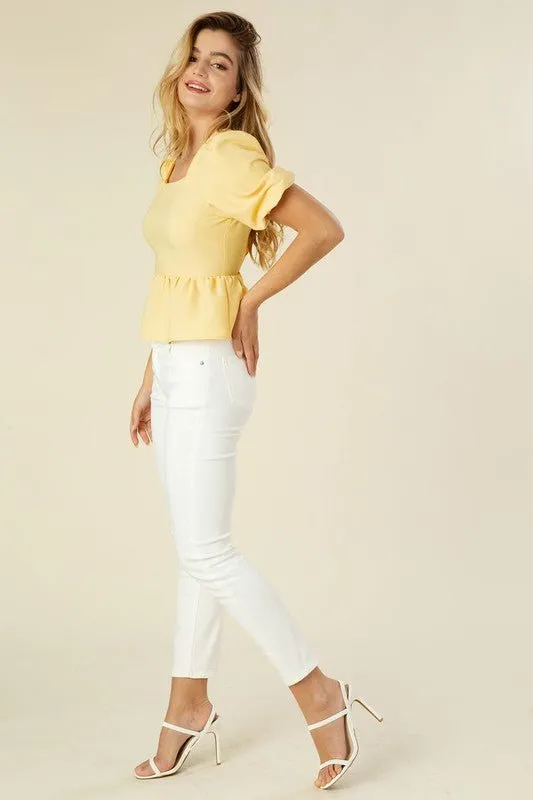 Sunny Daydream Bubble Sleeve Yellow Blouse