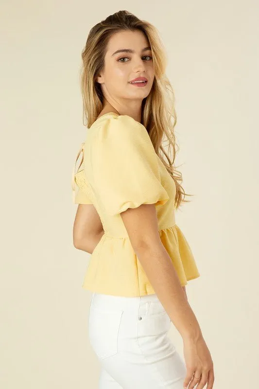 Sunny Daydream Bubble Sleeve Yellow Blouse