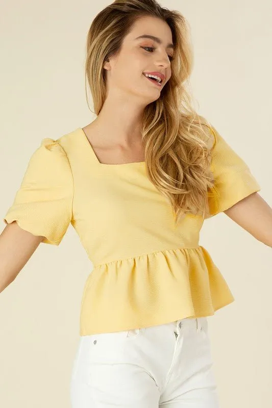 Sunny Daydream Bubble Sleeve Yellow Blouse