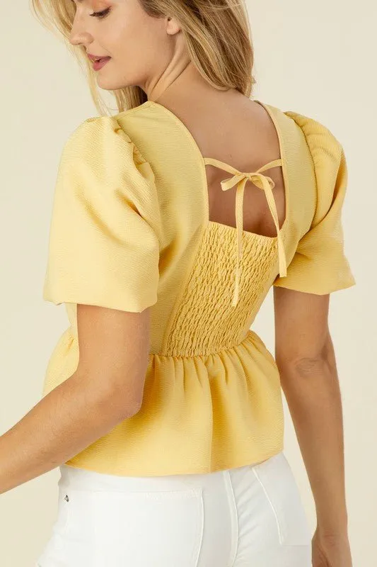 Sunny Daydream Bubble Sleeve Yellow Blouse