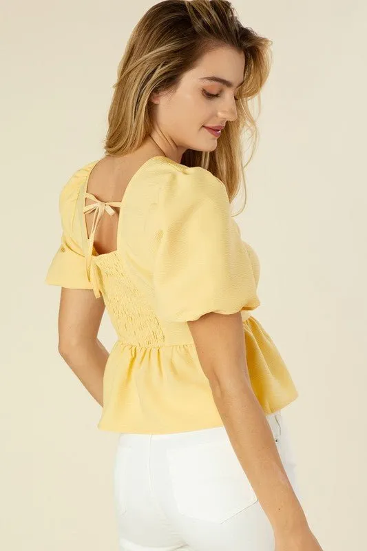 Sunny Daydream Bubble Sleeve Yellow Blouse