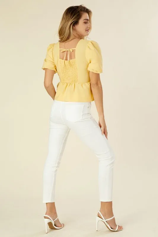 Sunny Daydream Bubble Sleeve Yellow Blouse