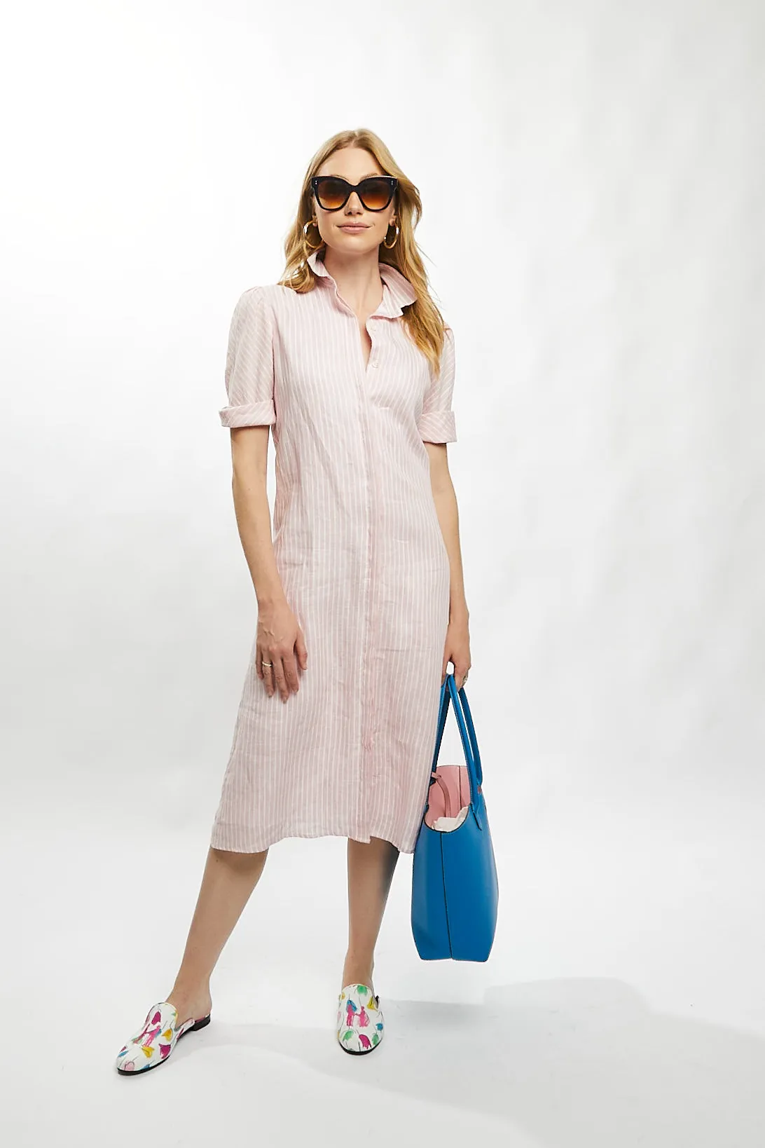 Tracy Dress in Pink Stripe Linen