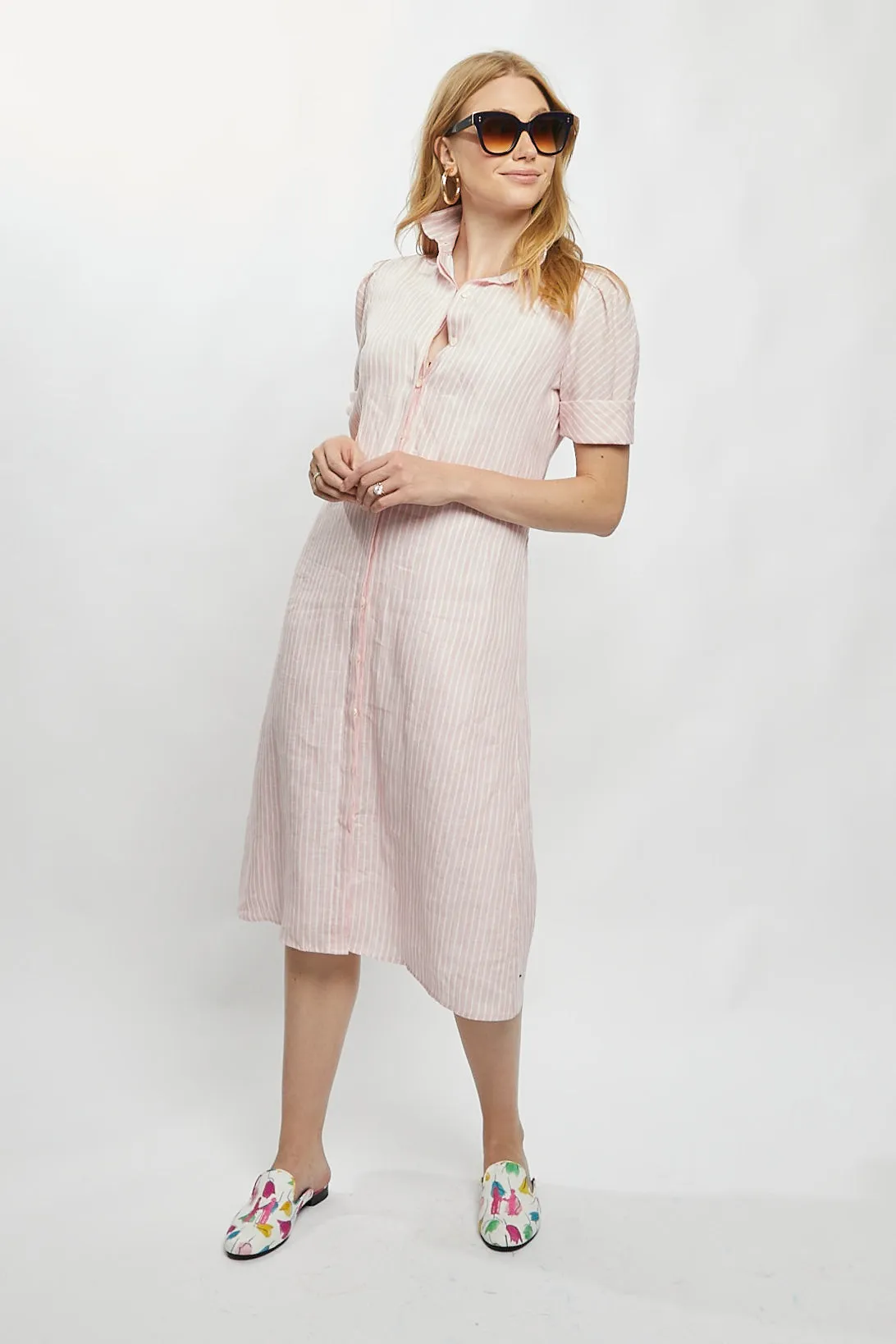 Tracy Dress in Pink Stripe Linen