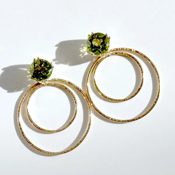 Versatile 4 Carat Peridot Stud Earrings Designed with 14k Gold Round Earring Jackets