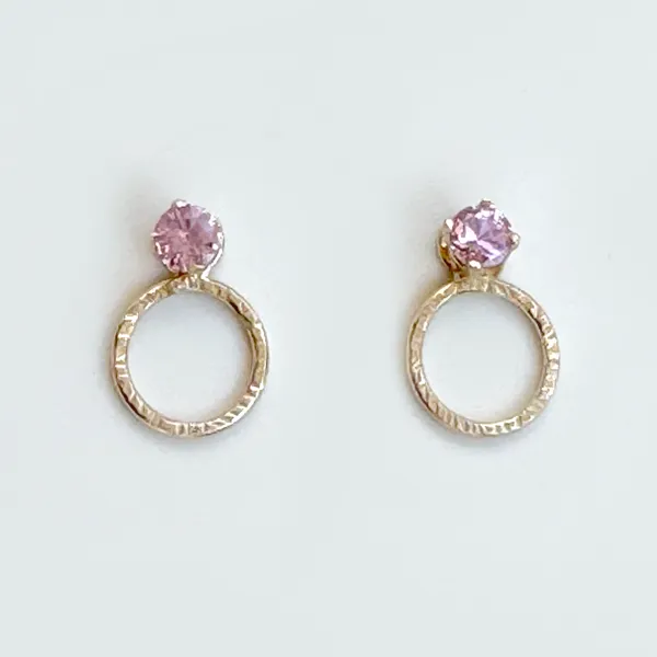 Versatile Pink Sapphire Stud Earrings Designed with Dainty 14k Gold Earring Jackets