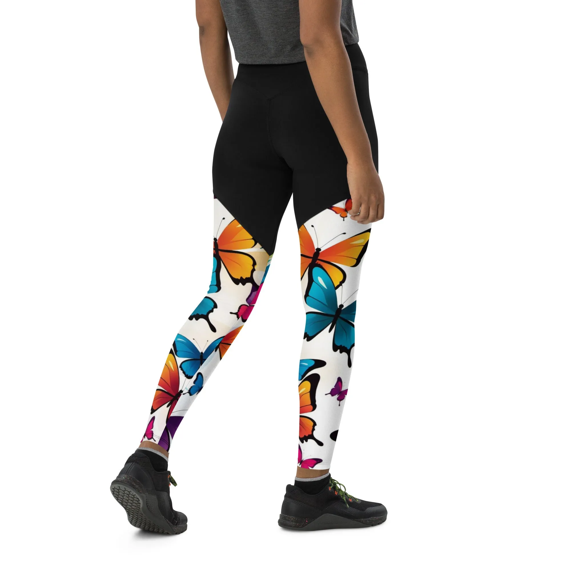 Vibrant Energy: Colorful Butterfly Pattern Sports Leggings