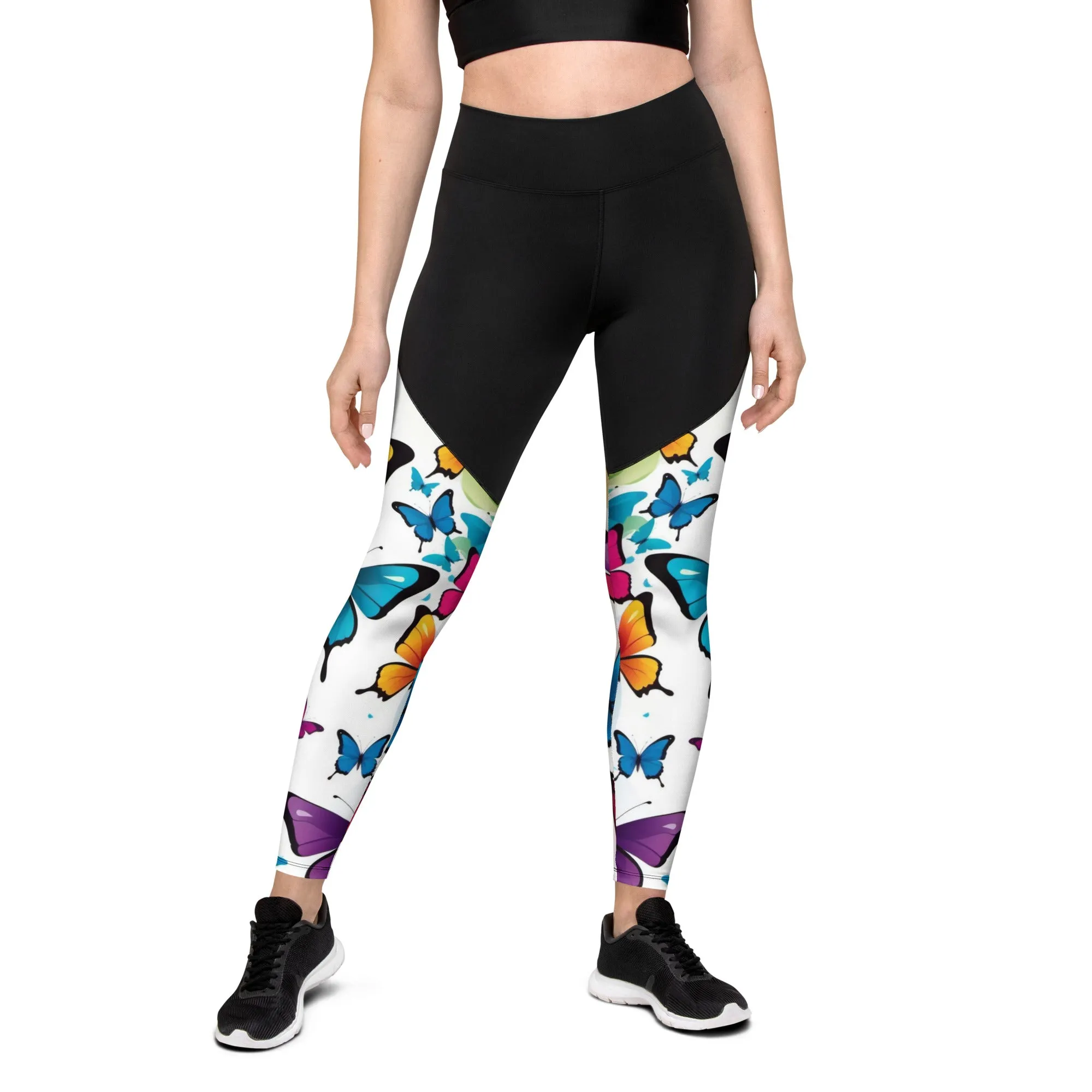 Vibrant Energy: Colorful Butterfly Pattern Sports Leggings