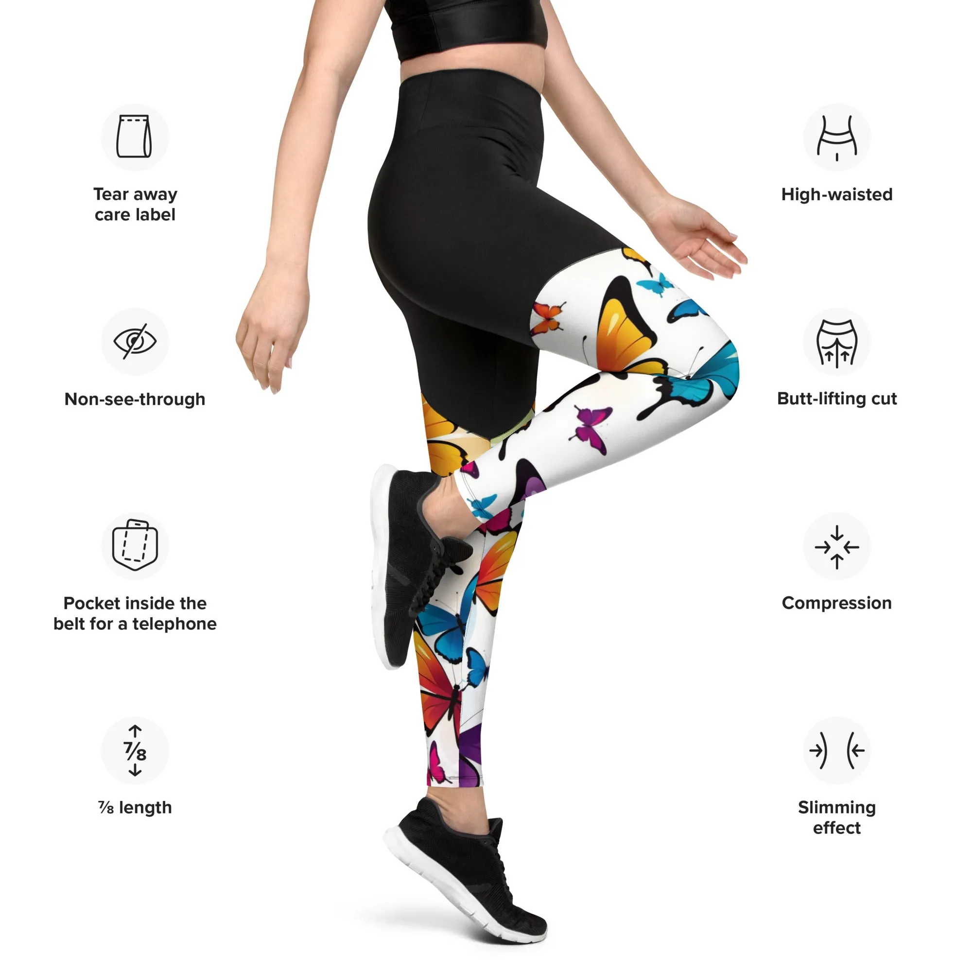 Vibrant Energy: Colorful Butterfly Pattern Sports Leggings