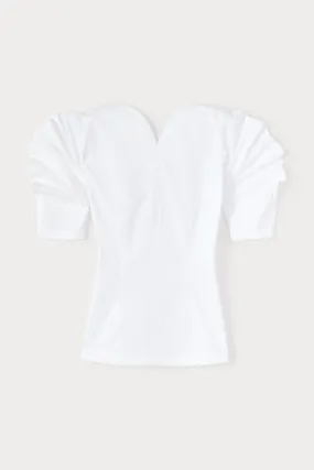 White Popelin Top with Puff Sleeves