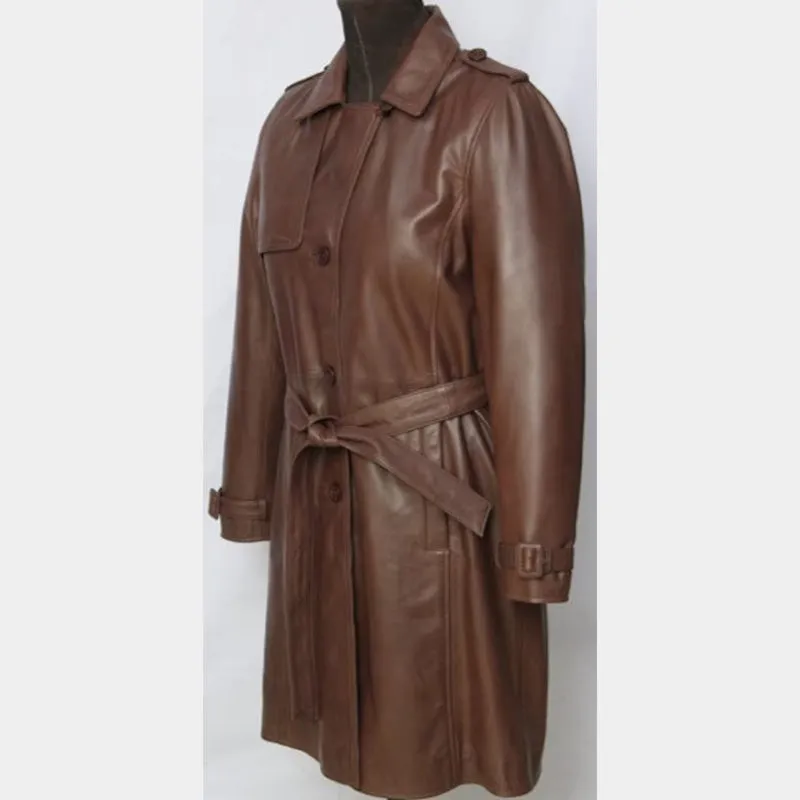 Women’s Long Brown Leather Coat