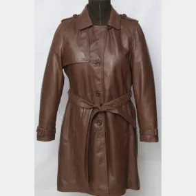 Women’s Long Brown Leather Coat